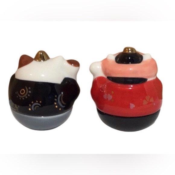 Vintage Japanese Lucky Cats Weighted Roly Poly Fortune Cat Figurines, Set of 2 - Picture 5 of 8